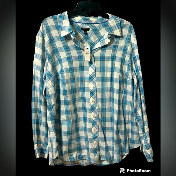 NWT Talbots Plus Turquoise Plaid Button Down 1X - Picture 1 of 4